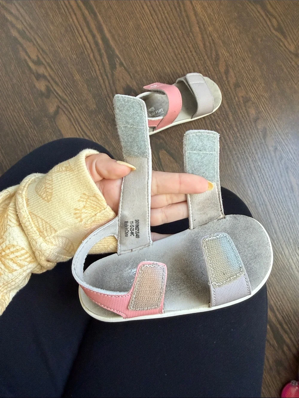 See Kai Run Pink and Light Gray Velcro Strap Sandals. Toddler 9